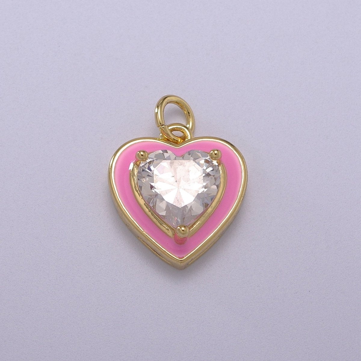 Big Clear CZ Micro Pave on Enamel Colorful Heart Shape Pendant 14K Gold Filled Enamel Charm, Necklace Bracelet Component M-670 - M-673 - DLUXCA