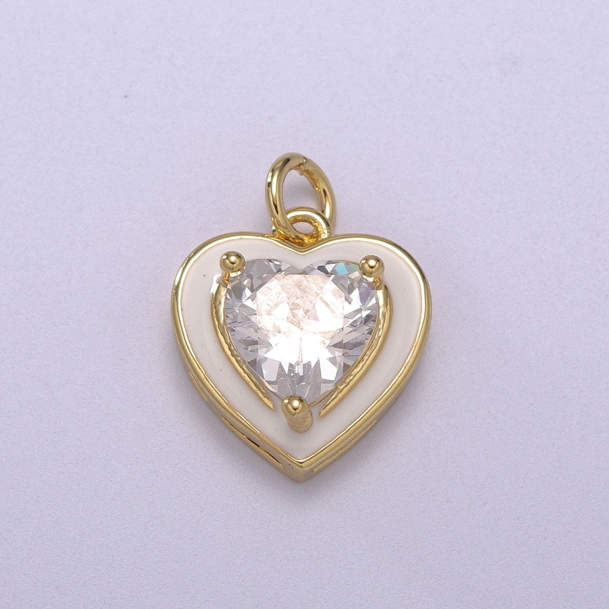 Big Clear CZ Micro Pave on Enamel Colorful Heart Shape Pendant 14K Gold Filled Enamel Charm, Necklace Bracelet Component M-670 - M-673 - DLUXCA