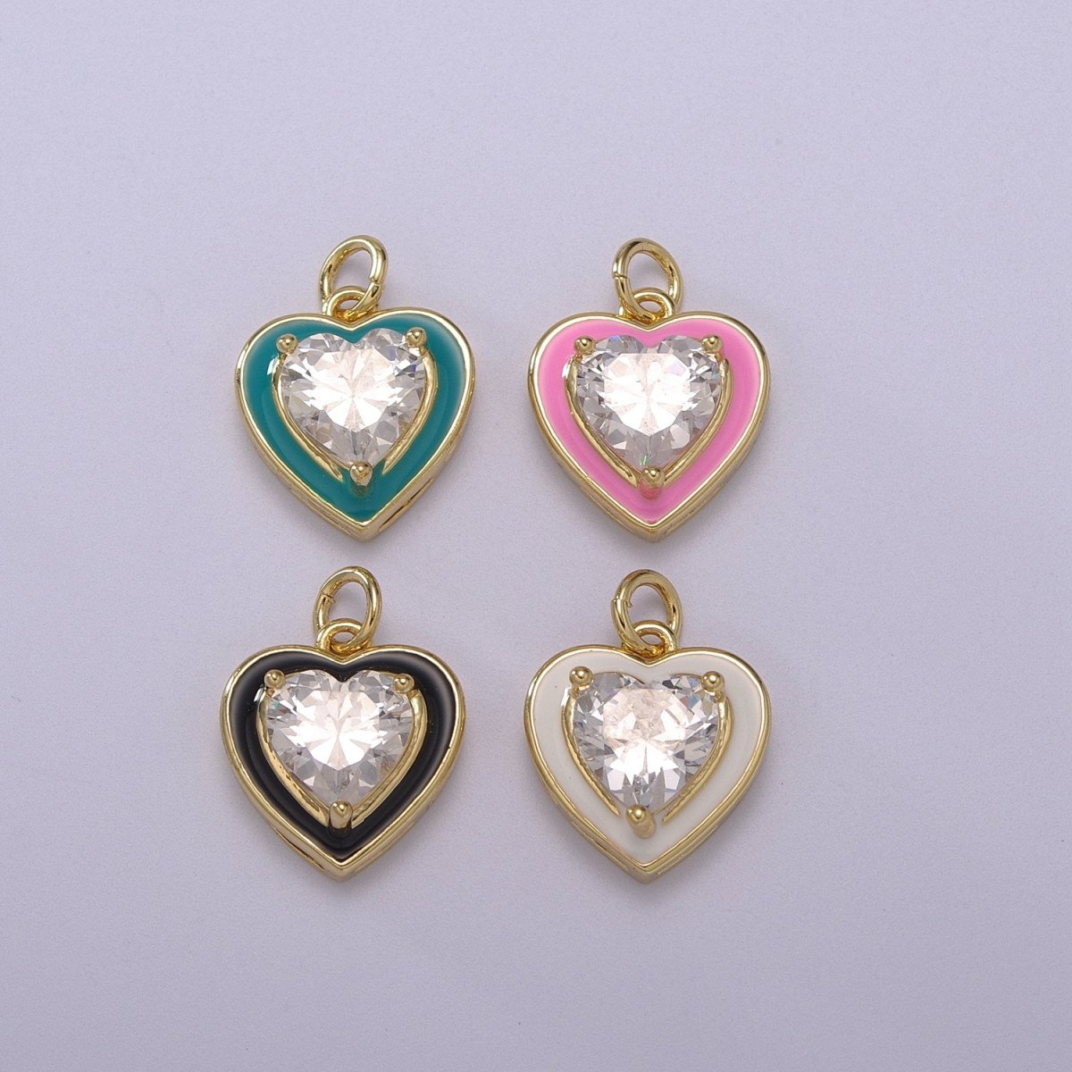 Big Clear CZ Micro Pave on Enamel Colorful Heart Shape Pendant 14K Gold Filled Enamel Charm, Necklace Bracelet Component M-670 - M-673 - DLUXCA