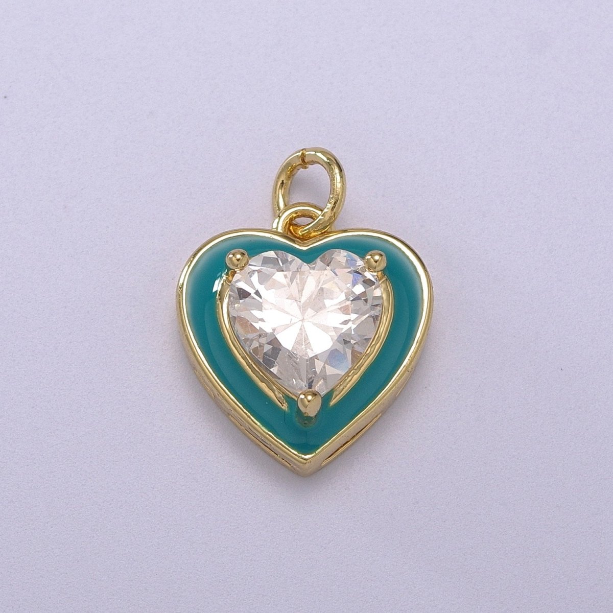 Big Clear CZ Micro Pave on Enamel Colorful Heart Shape Pendant 14K Gold Filled Enamel Charm, Necklace Bracelet Component M-670 - M-673 - DLUXCA