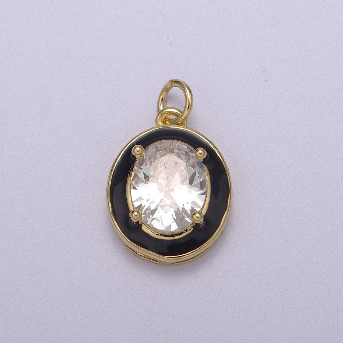 Big Clear CZ Micro Pave on Enamel Colorful Oval Coin Shape Pendant 14K Gold Filled Enamel Charm, Necklace Bracelet Component M-658 - M-661 - DLUXCA