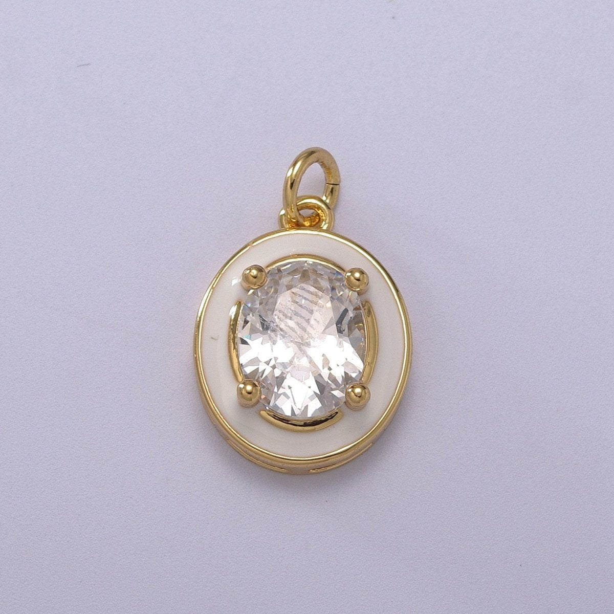 Big Clear CZ Micro Pave on Enamel Colorful Oval Coin Shape Pendant 14K Gold Filled Enamel Charm, Necklace Bracelet Component M-658 - M-661 - DLUXCA