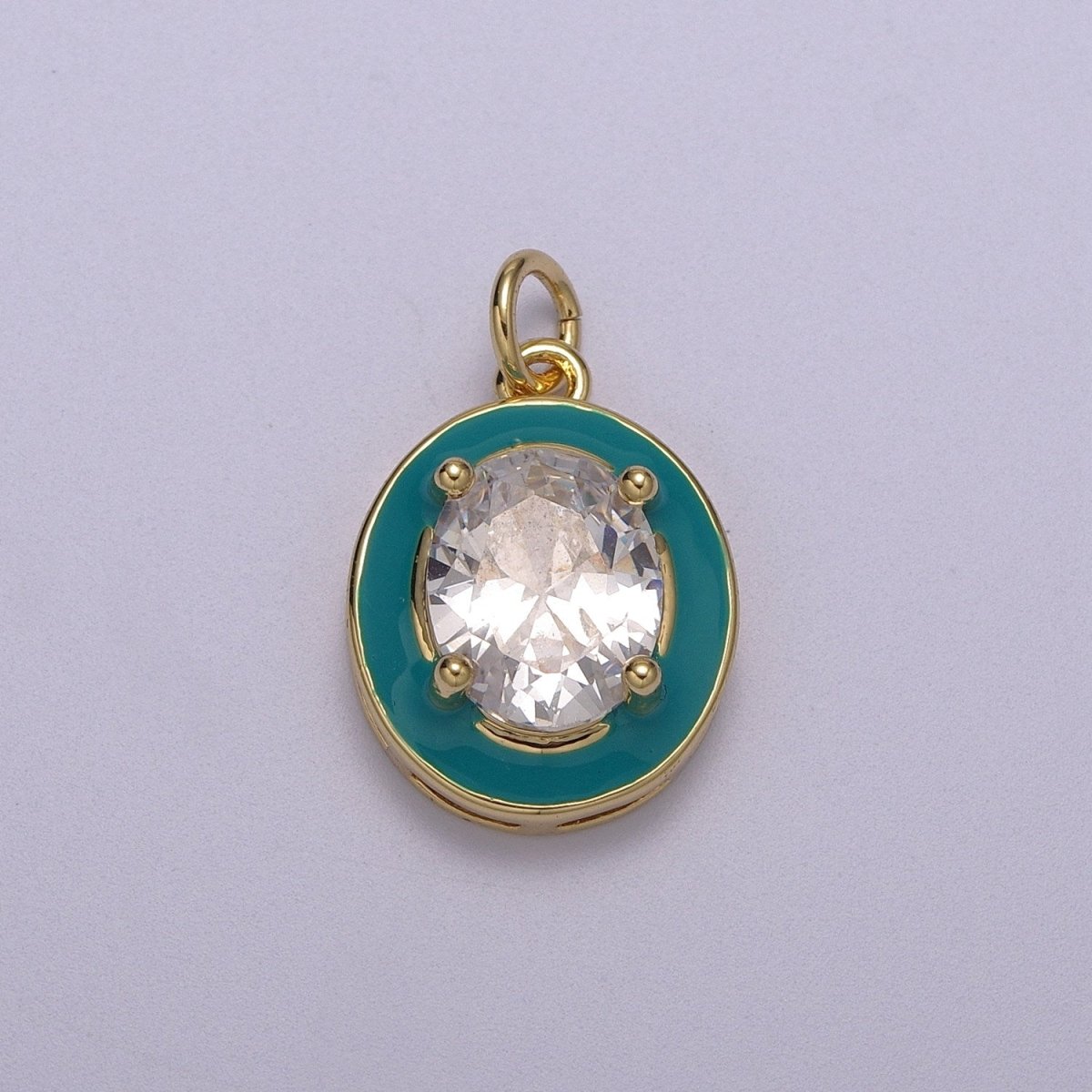 Big Clear CZ Micro Pave on Enamel Colorful Oval Coin Shape Pendant 14K Gold Filled Enamel Charm, Necklace Bracelet Component M-658 - M-661 - DLUXCA