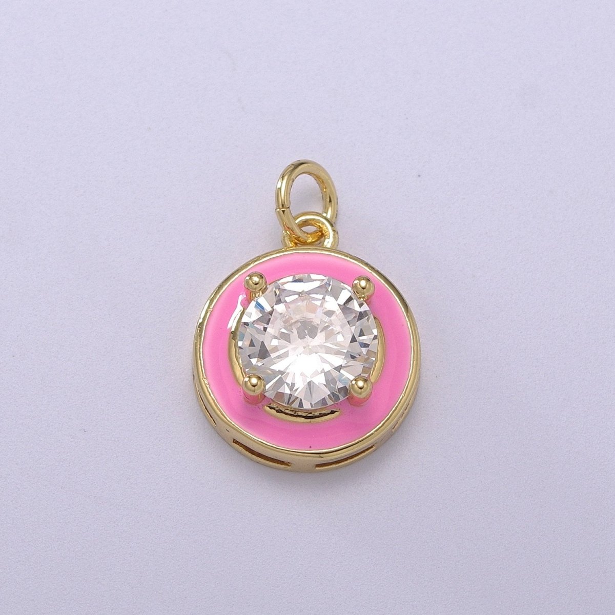 Big Clear CZ Micro Pave on Enamel Colorful Round Coin Shape Pendant 14K Gold Filled Enamel Charm, Necklace Bracelet Component M-662 - M-665 - DLUXCA