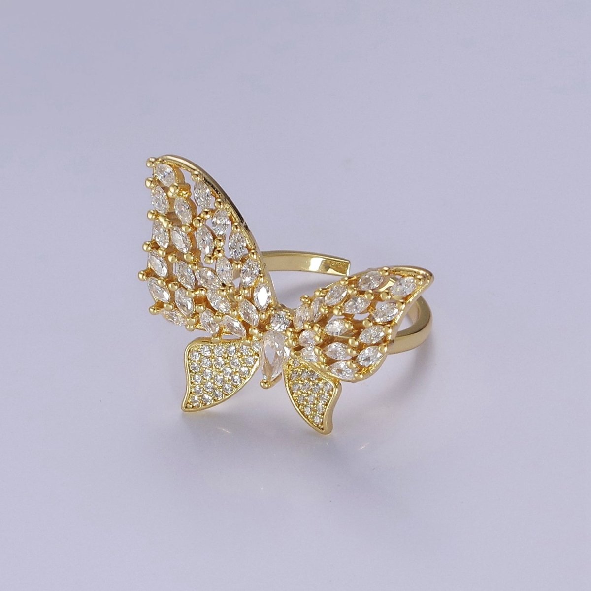 Big CZ Butterfly Ring | adjustable Statement Ring in 14k Gold Filled O-2044 - DLUXCA