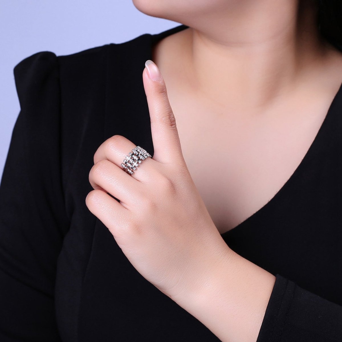 Big Cz Statement Ring in Gold / Silver Band for Statement Ring Midi Ring Adjustable S-475 S-476 - DLUXCA