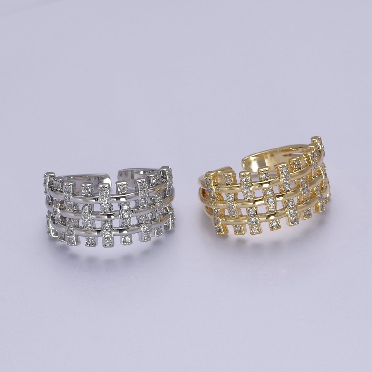 Big Cz Statement Ring in Gold / Silver Band for Statement Ring Midi Ring Adjustable S-475 S-476 - DLUXCA