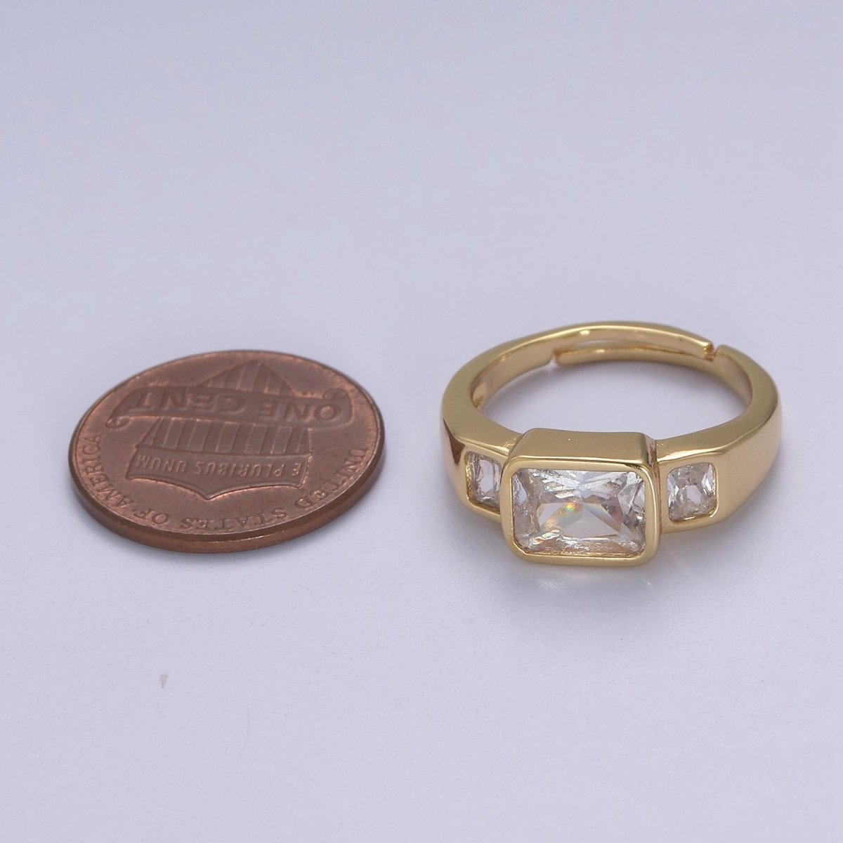 Big Diamond CZ Ring, Statement Gold CZ diamond ring stackable Jewelry Adjustable Ring S-455 - DLUXCA