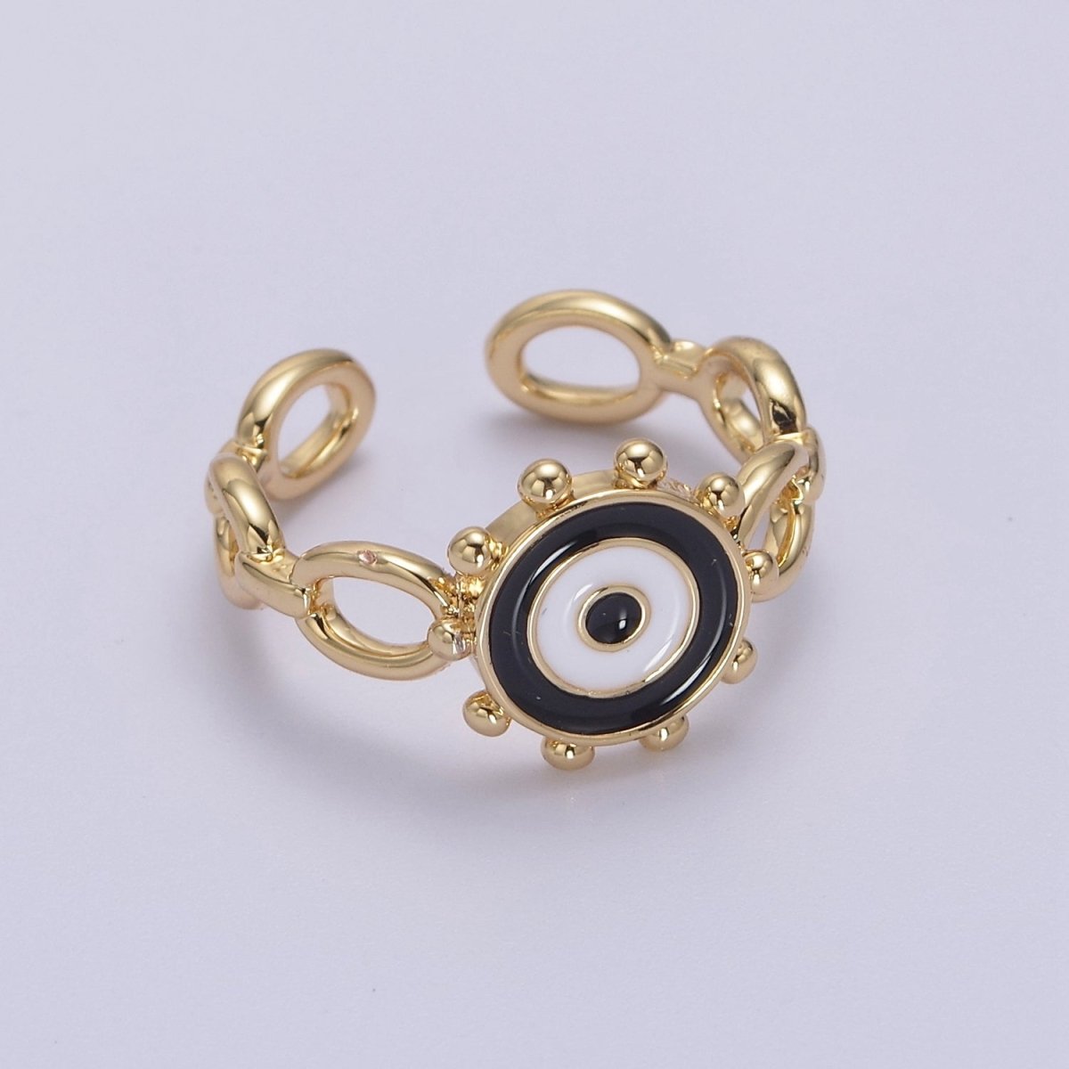 Big Evil Eye Gold Ring Enamel Eye Ring Midi Open Adjustable Ring S-461 ~ S-465 - DLUXCA