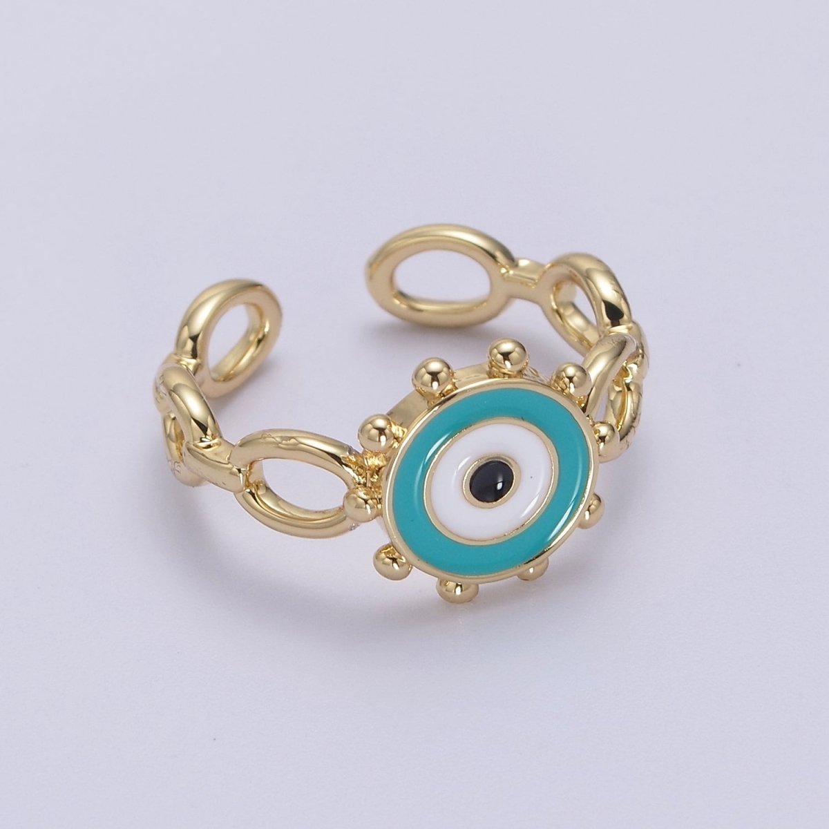 Big Evil Eye Gold Ring Enamel Eye Ring Midi Open Adjustable Ring S-461 ~ S-465 - DLUXCA