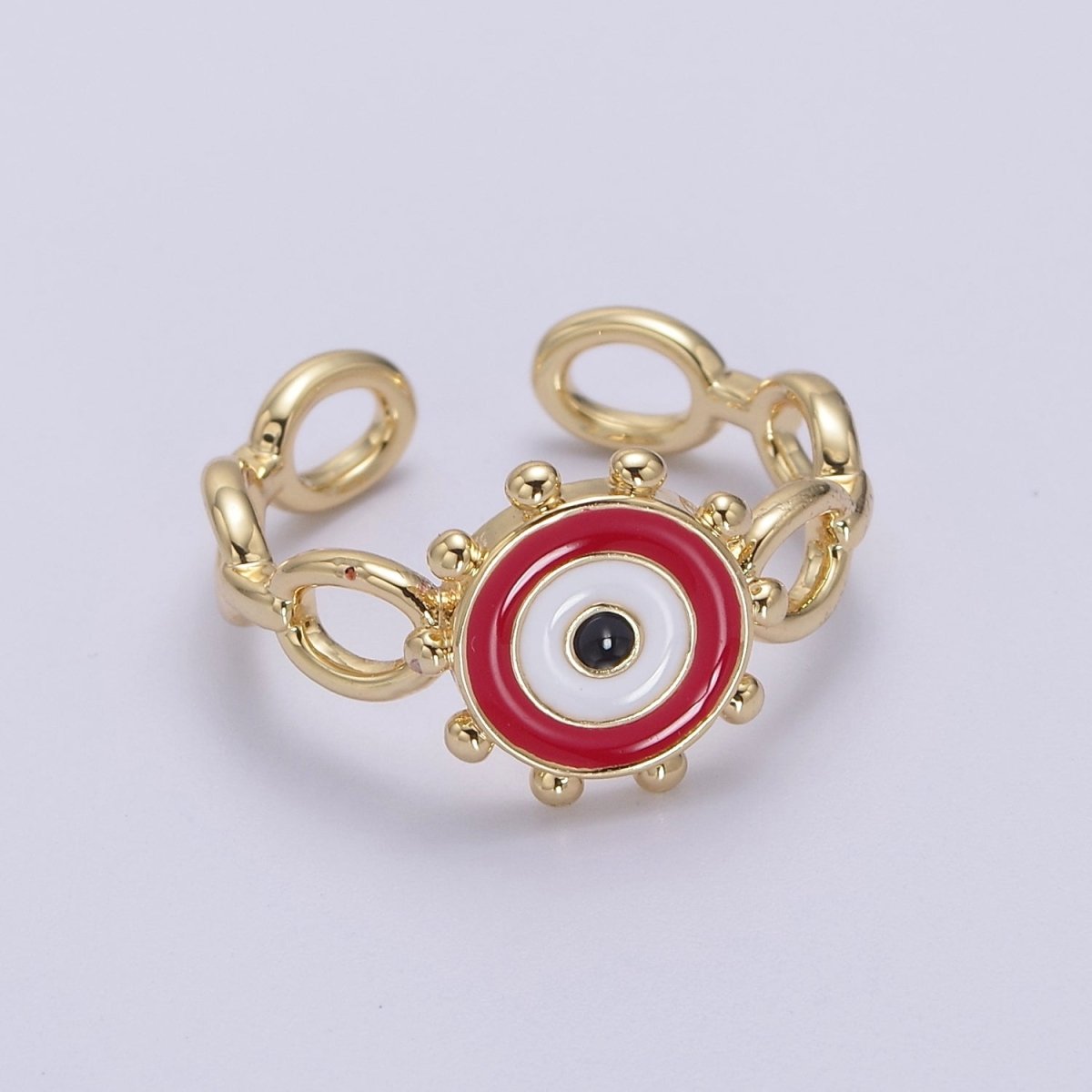Big Evil Eye Gold Ring Enamel Eye Ring Midi Open Adjustable Ring S-461 ~ S-465 - DLUXCA