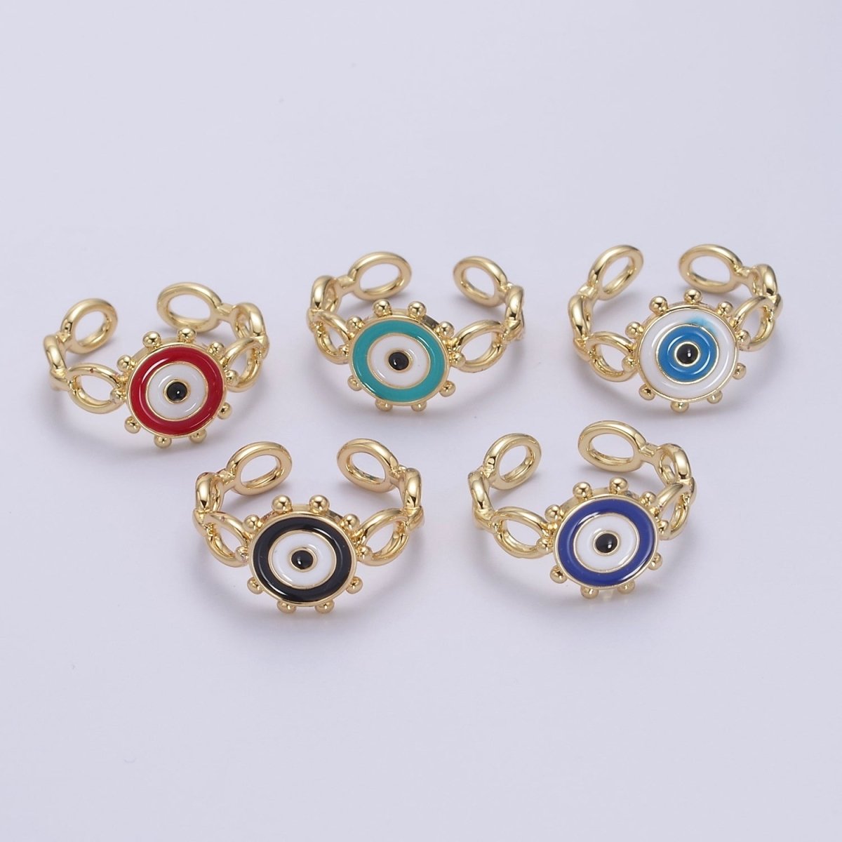 Big Evil Eye Gold Ring Enamel Eye Ring Midi Open Adjustable Ring S-461 ~ S-465 - DLUXCA