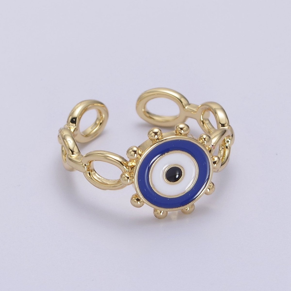 Big Evil Eye Gold Ring Enamel Eye Ring Midi Open Adjustable Ring S-461 ~ S-465 - DLUXCA