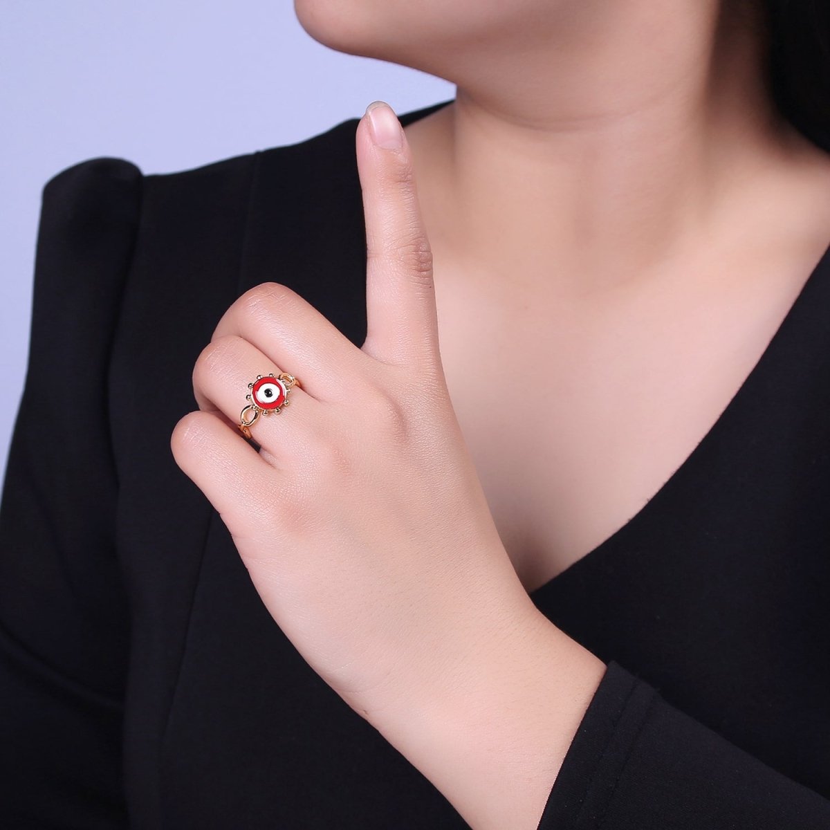 Big Evil Eye Gold Ring Enamel Eye Ring Midi Open Adjustable Ring S-461 ~ S-465 - DLUXCA