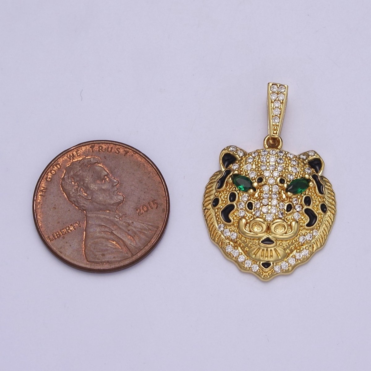 Big Gold Leopard Pendant Cubic Animal Charm J-605 - DLUXCA