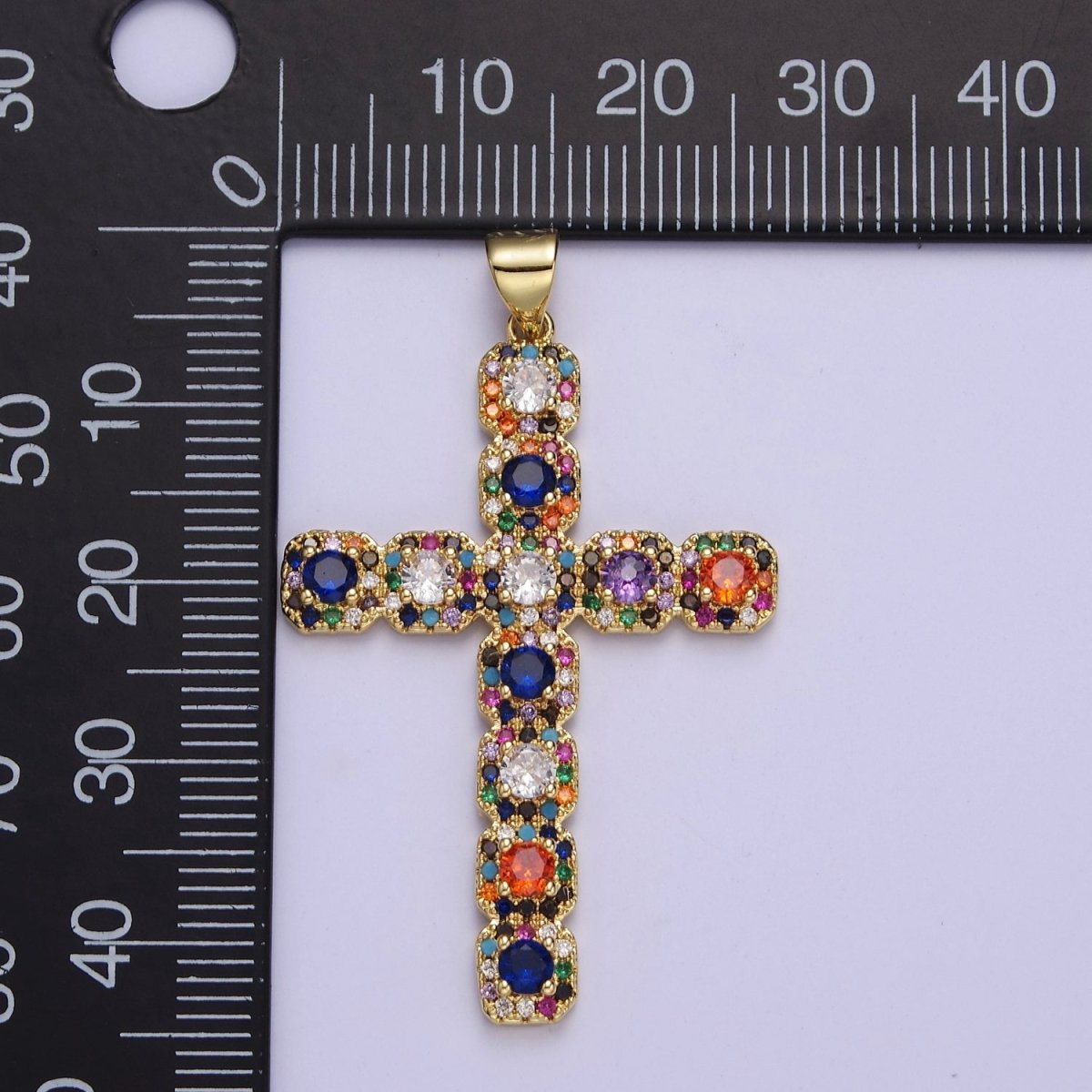 Big Gold Multi Color Cubic Zirconia Cross Pendant J-617 - DLUXCA