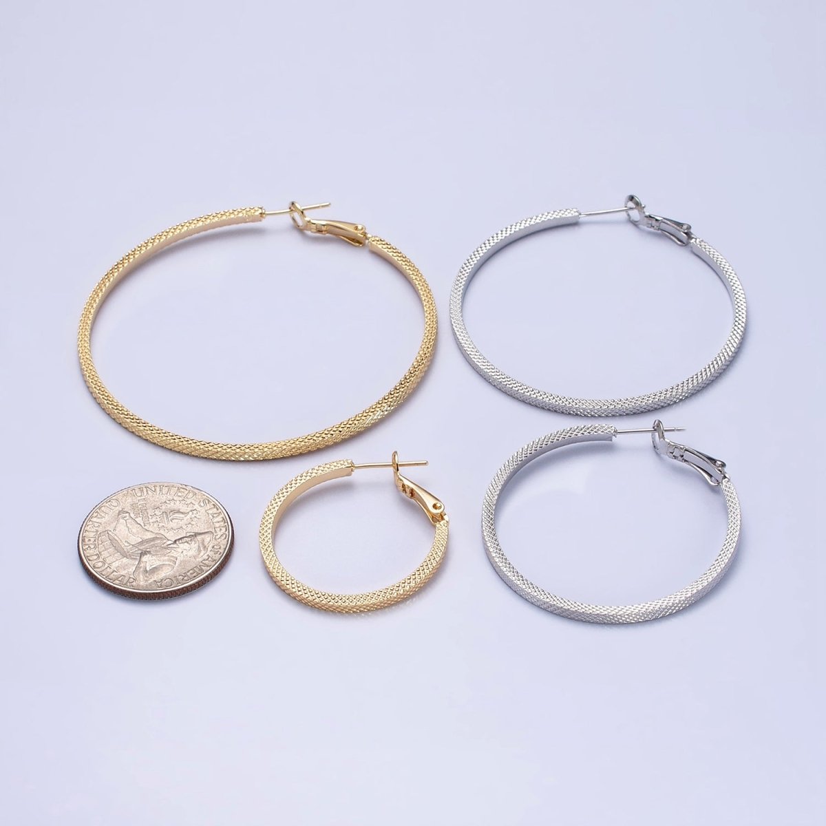 Big Gold Patterned Hoop Earrings Silver Textured Hoop Earring AB761 - AB768 - DLUXCA