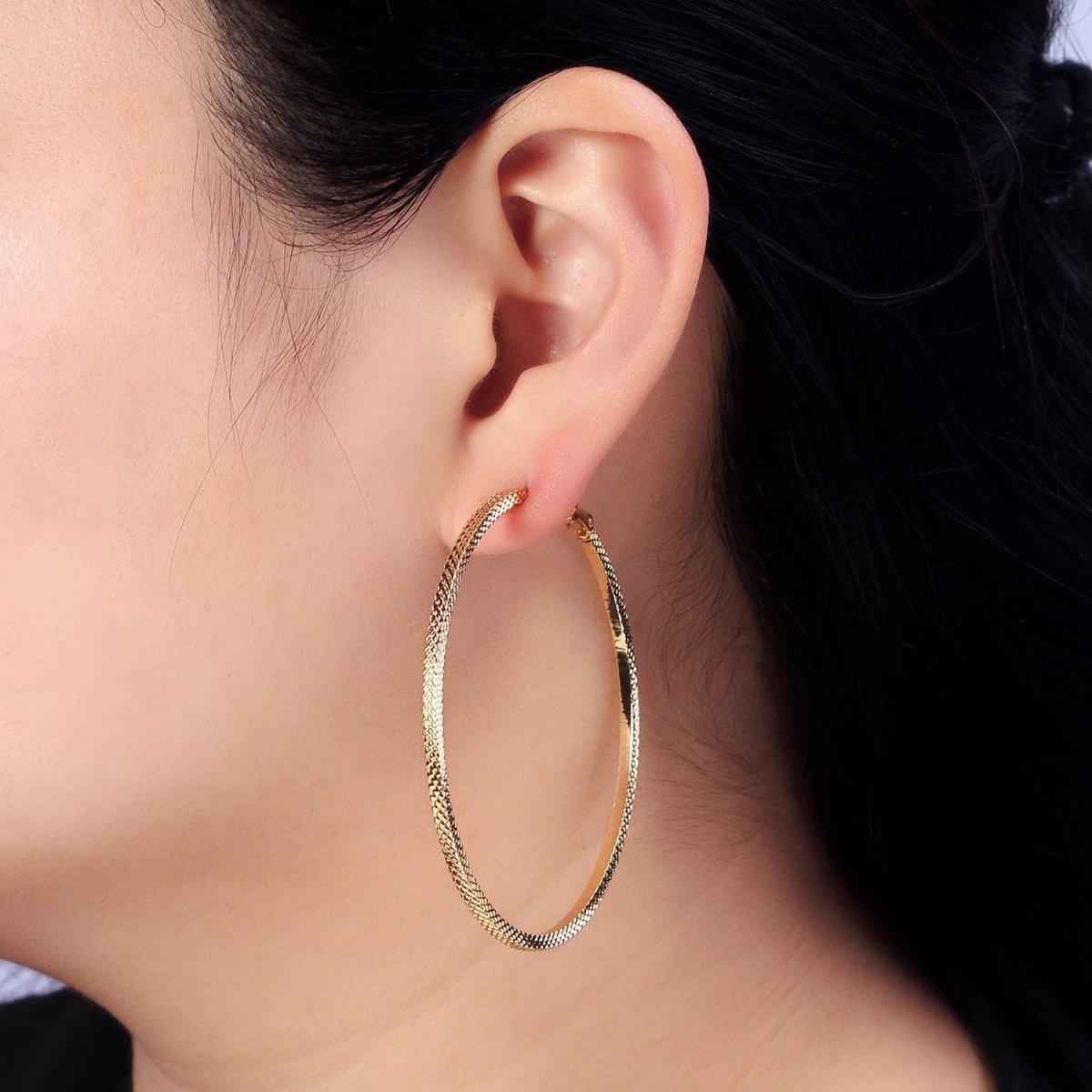 Big Gold Patterned Hoop Earrings Silver Textured Hoop Earring AB761 - AB768 - DLUXCA