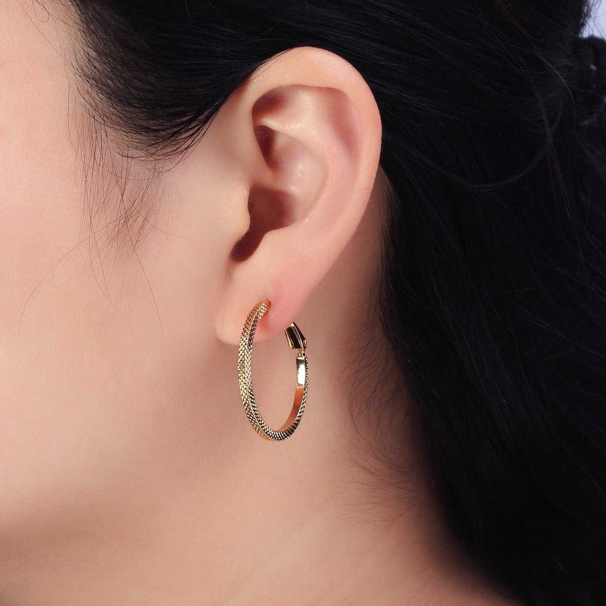 Big Gold Patterned Hoop Earrings Silver Textured Hoop Earring AB761 - AB768 - DLUXCA