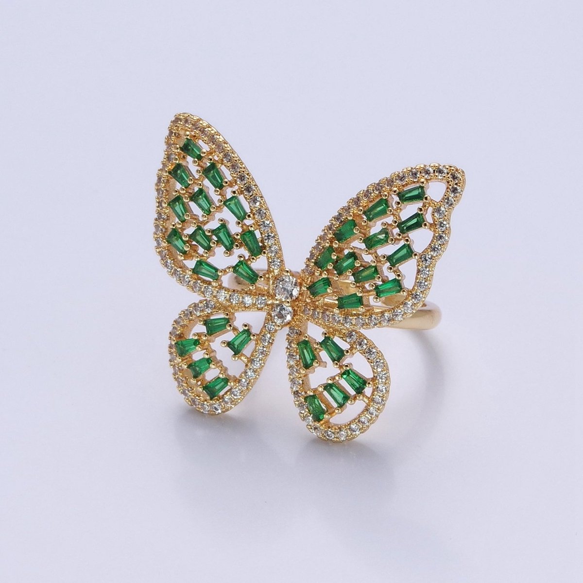 Big Green Pave Butterfly Ring | adjustable Statement Ring O-2225 - DLUXCA