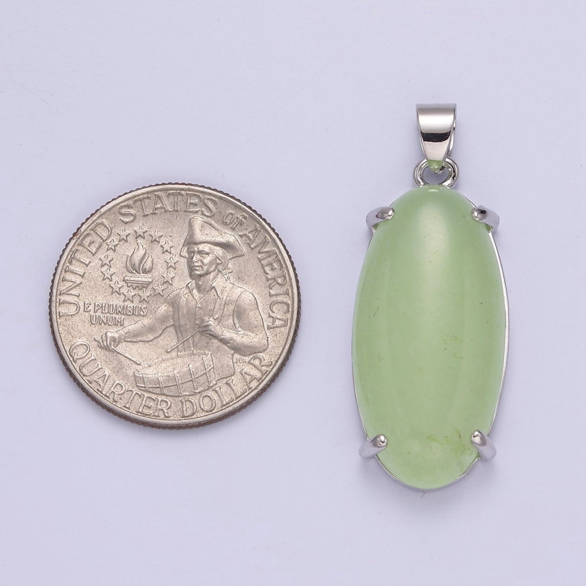 Big Light Green Oval Lucky jade pendant Drop Charm for Necklace W-645 W-646 - DLUXCA