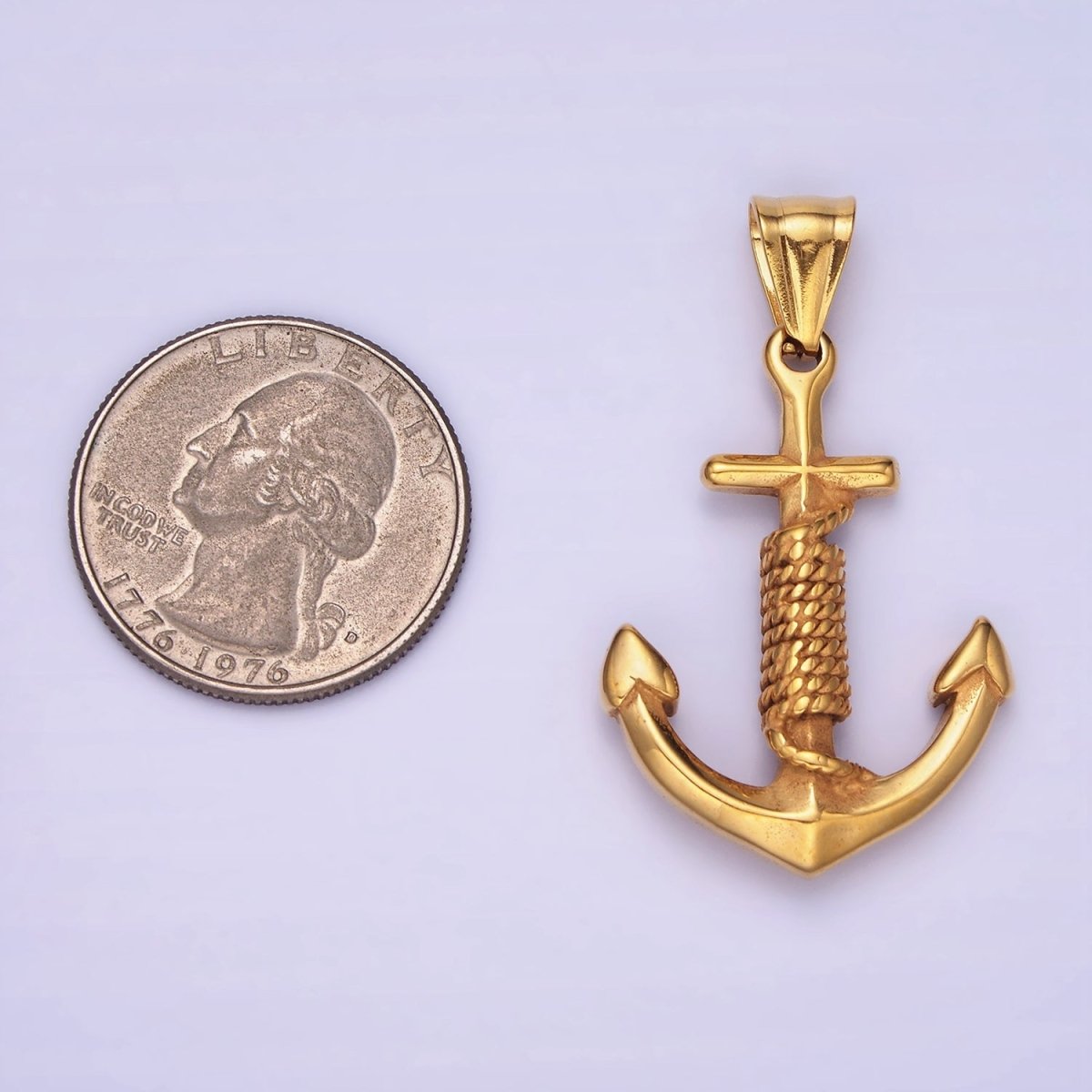 Big Nautical Charm Stainless Steel 42mm Anchor With Rope Pendant Christian Religious Jewelry Making Supply | P-1194 - DLUXCA