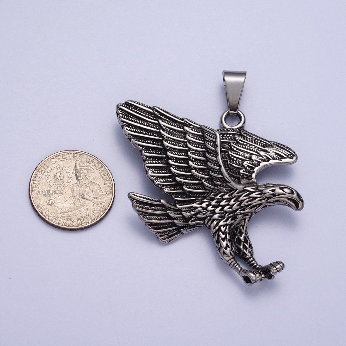 BIG Silver Flying Eagle Pendant Gold Hawk Stainless Steel Charm | X-663 X-664 - DLUXCA
