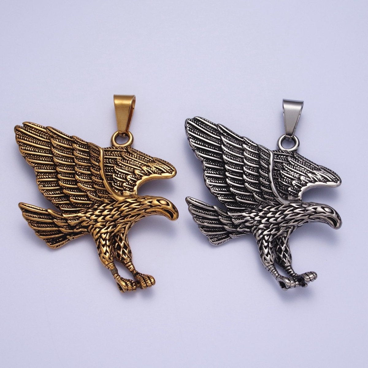 BIG Silver Flying Eagle Pendant Gold Hawk Stainless Steel Charm | X-663 X-664 - DLUXCA