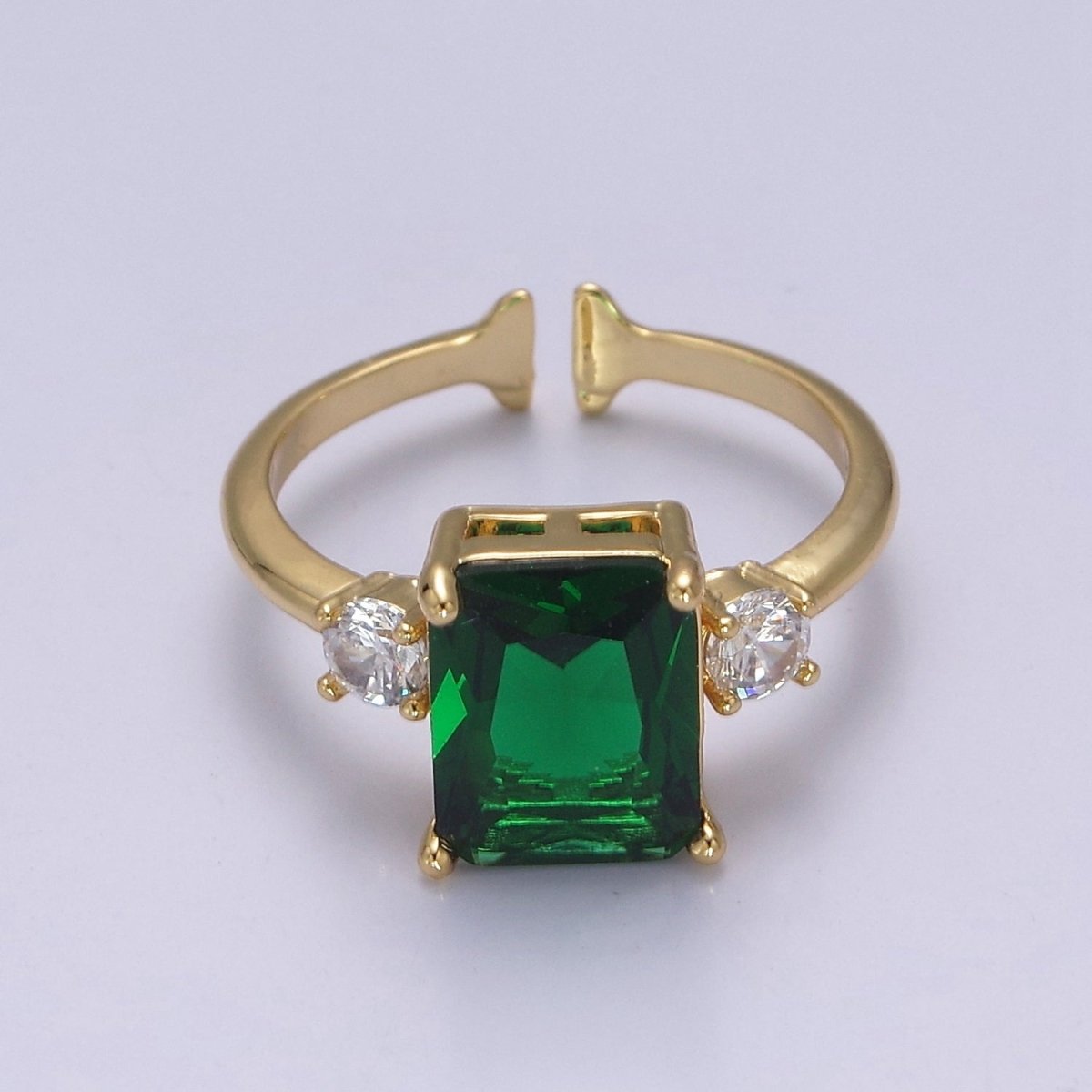 Big Square Emerald Green CZ Ring Gold Band open Adjustable Ring S-502 - DLUXCA