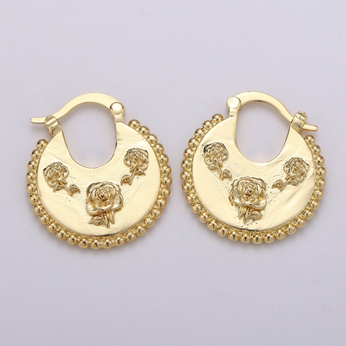 Big Statement Gold Earrings, Gold Fan Earrings, Large Gold Earrings, Women Big Earrings Rose Flower Floral Design Jewelry Q-336 - DLUXCA