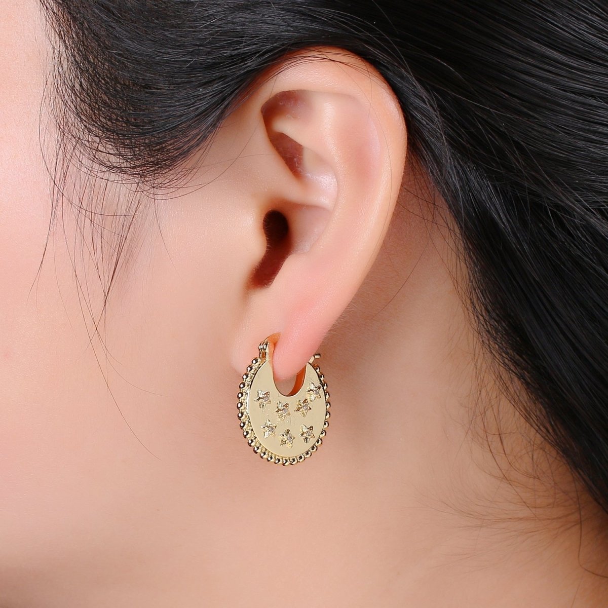 Big Statement Gold Earrings, Gold Fan Earrings, Large Star Gold Earrings, Women Celestial Earrings Bold Statement Jewelry Q-338 - DLUXCA