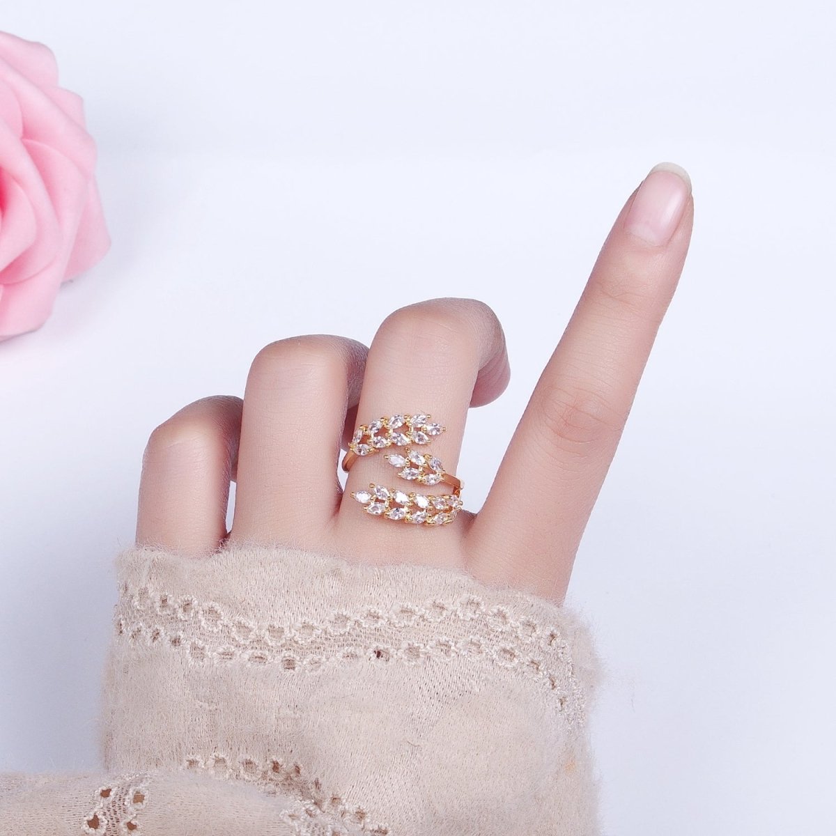 Big Wrap Gold Olive Marquise CZ Stone Statement Ring for Stackable Jewelry O1819 O1820 - DLUXCA