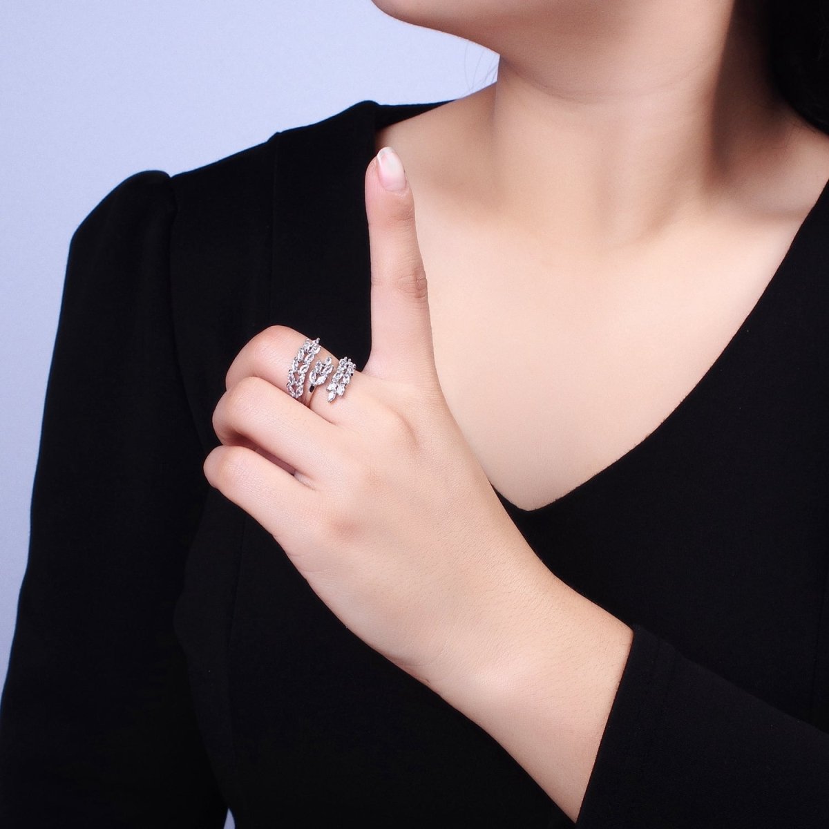 Big Wrap Gold Olive Marquise CZ Stone Statement Ring for Stackable Jewelry O1819 O1820 - DLUXCA