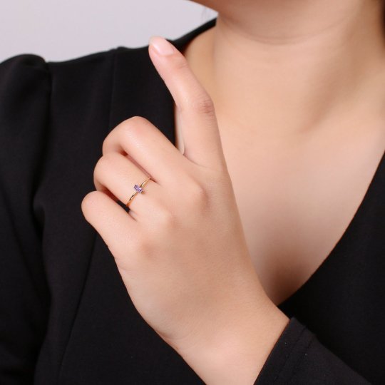 Birthstone ring. ONE stackable birthstone gemstone ring. Gold Open ring. stacking Adjustable ring personalized gift for her under 30 R-203 R-205 R-206 R-208 - R-214 - DLUXCA