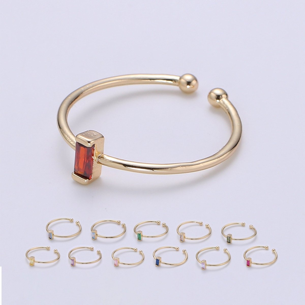 Birthstone ring. ONE stackable birthstone gemstone ring. Gold Open ring. stacking Adjustable ring personalized gift for her under 30 R-203 R-205 R-206 R-208 - R-214 - DLUXCA