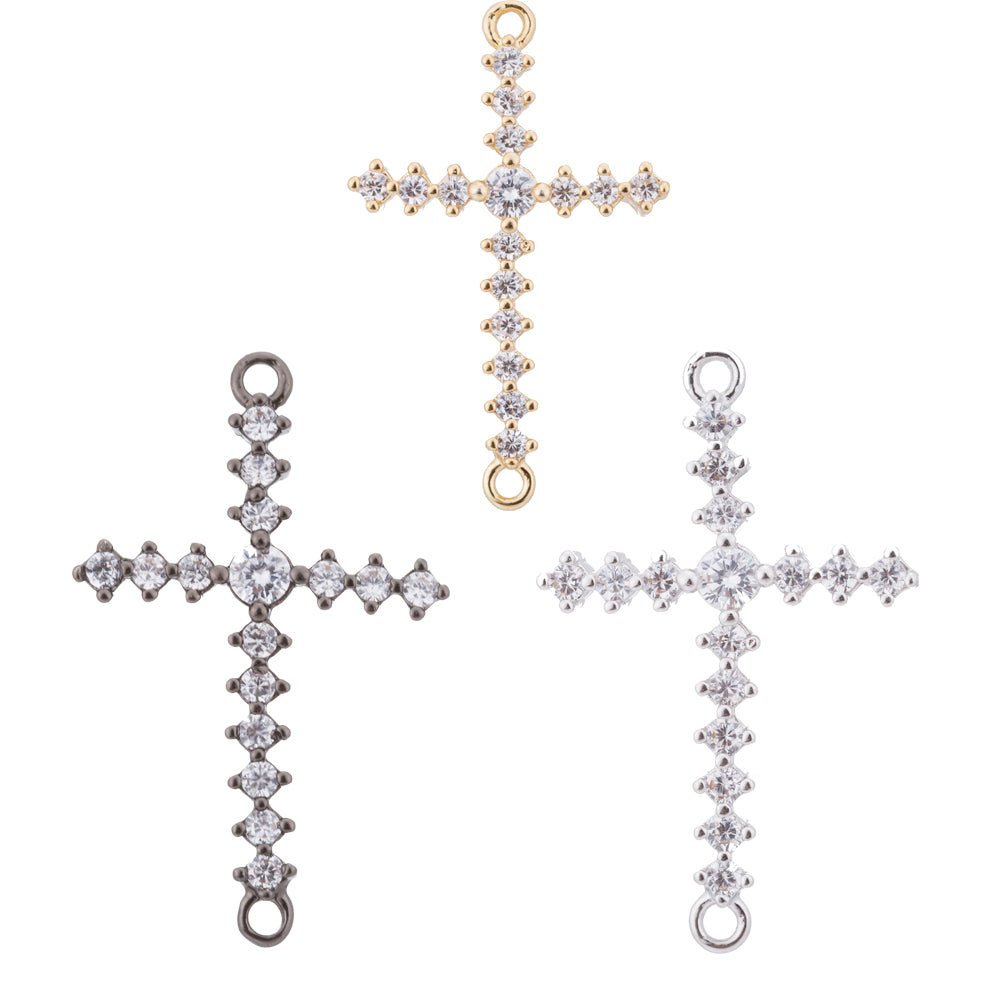Black Cross Bracelet Charm, Cross Charm, Cross Connector Charm, Faith Cubic Zirconia Bracelet Charm Bead Connector for Jewelry Making, F-106 - DLUXCA