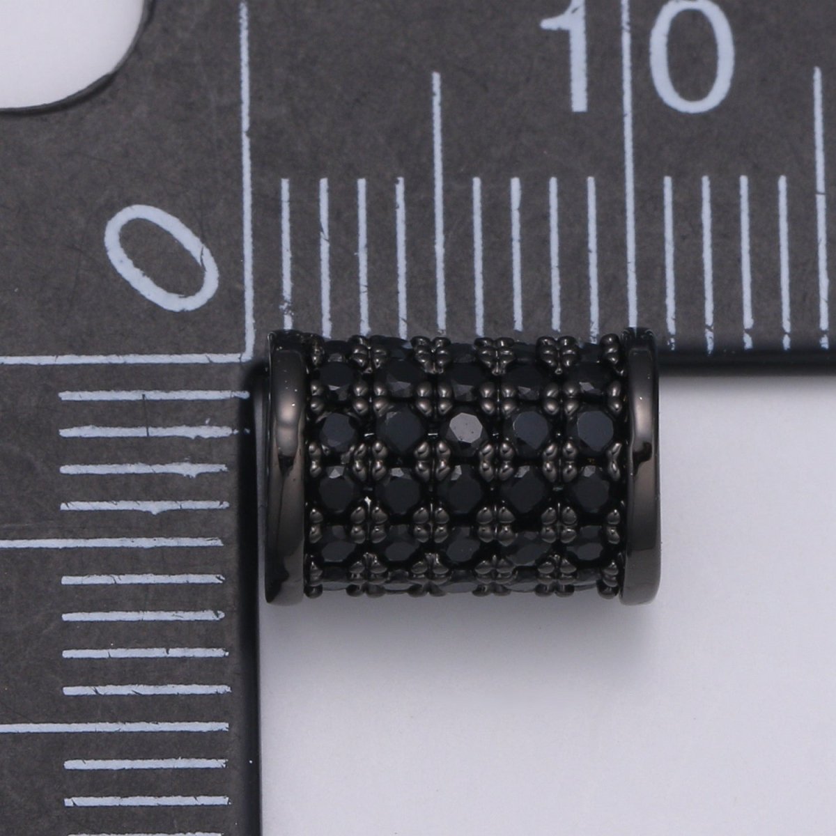 Black CZ Pave On Black 10x6mm Half Full Pave Tube for Bracelet/Necklace, Cubic Zirconia Separator Tube, Tube Beads B-203 - DLUXCA