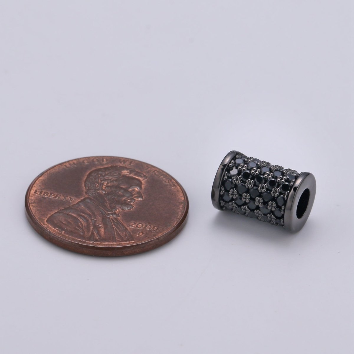 Black CZ Pave On Black 10x6mm Half Full Pave Tube for Bracelet/Necklace, Cubic Zirconia Separator Tube, Tube Beads B-203 - DLUXCA