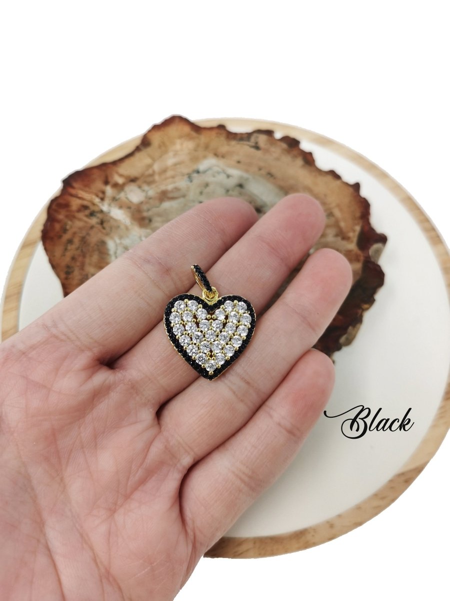 Black Green Blue Pink CZ Heart Pendant,Micro Pave Heart Pendant Cubic Heart Pendant, Gold Heart Jewelry for Necklace Earring Supply I-391 - DLUXCA