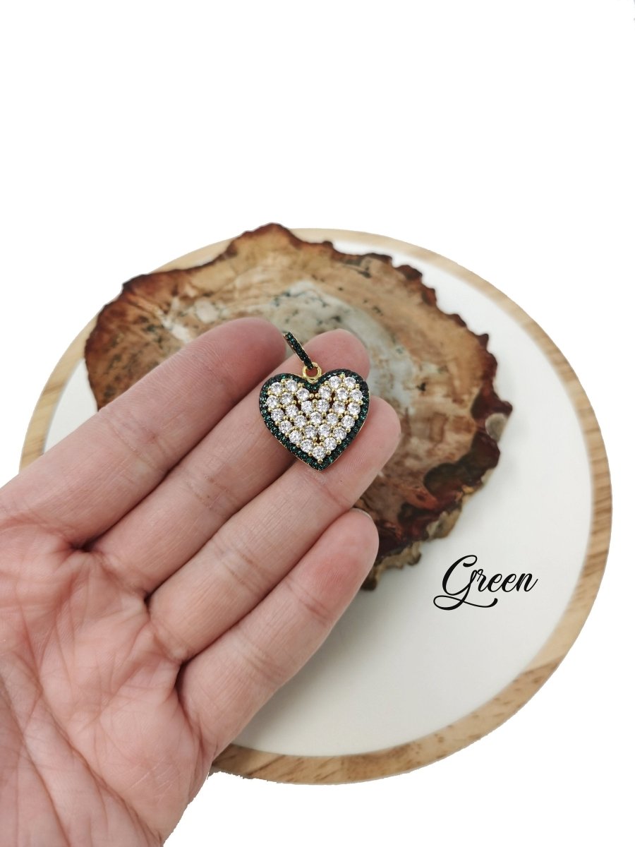 Black Green Blue Pink CZ Heart Pendant,Micro Pave Heart Pendant Cubic Heart Pendant, Gold Heart Jewelry for Necklace Earring Supply I-391 - DLUXCA