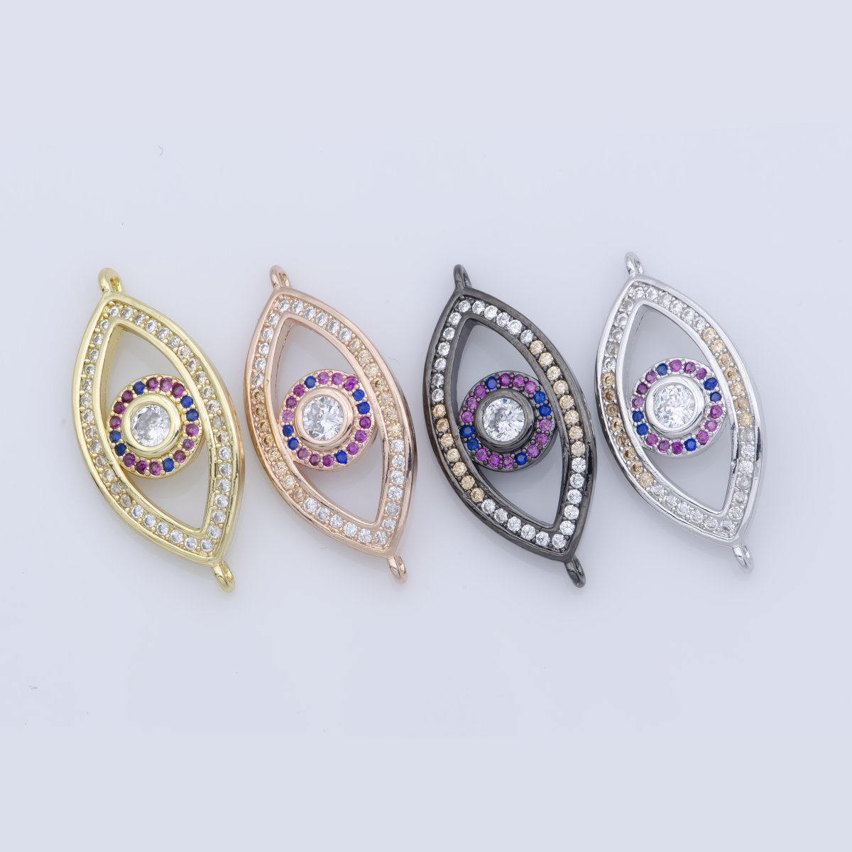 Black Legendary Evil Eye Lucky Charm Safe Protection Turkey DIY Cubic Zirconia Bracelet Charm Bead Finding Connector For Jewelry Making F-252 - DLUXCA