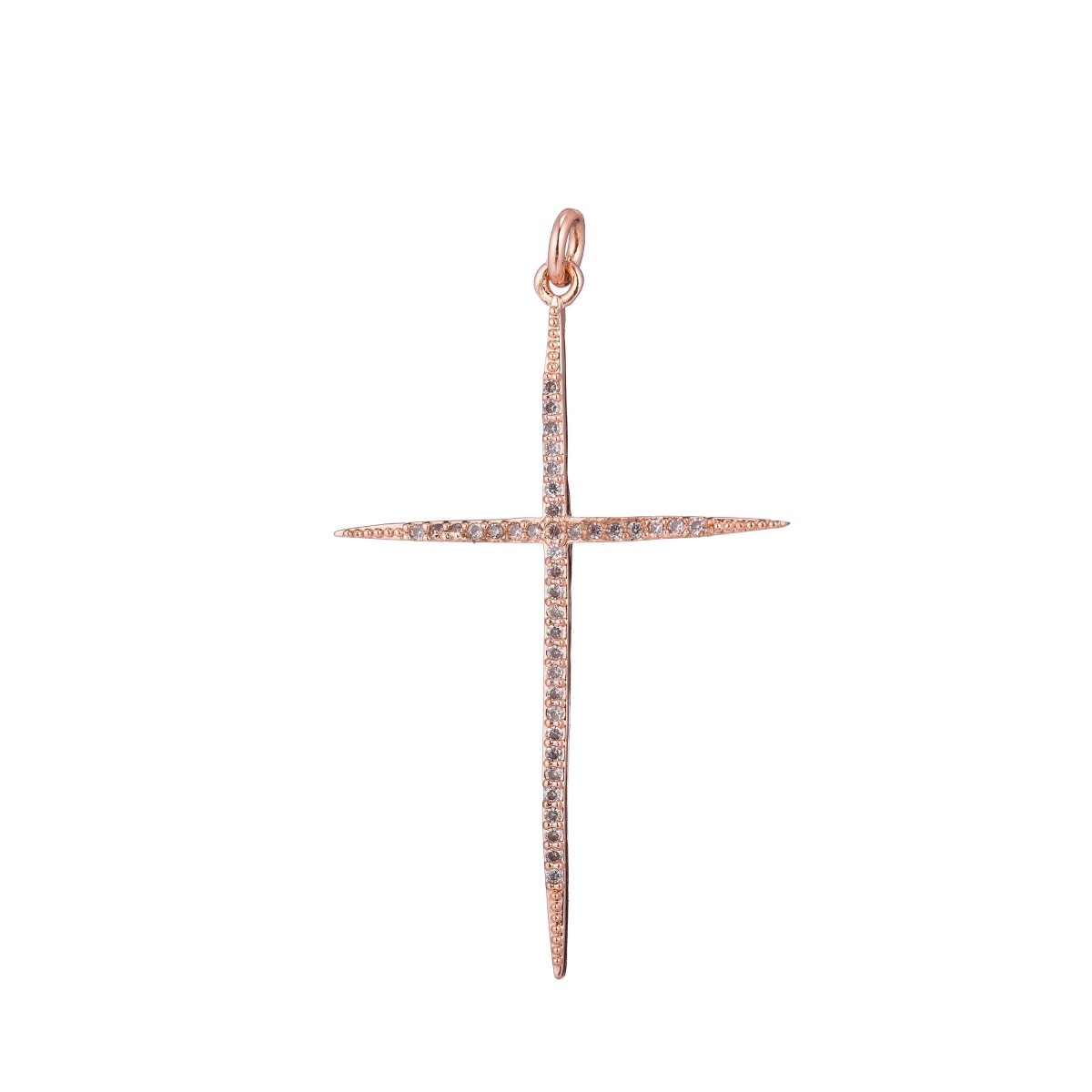 Black Slim Thin Cross, Jesus Christ Believer, Religion, DIY Cubic Zirconia Necklace Pendant Charm Bead Bails Findings for Jewelry Making, C-442 C-444 - DLUXCA