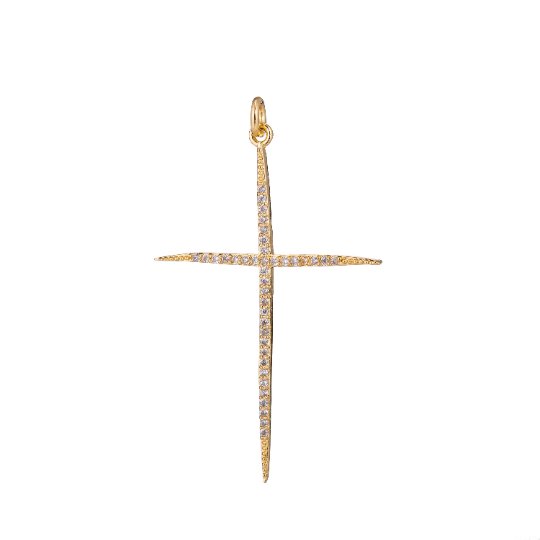Black Slim Thin Cross, Jesus Christ Believer, Religion, DIY Cubic Zirconia Necklace Pendant Charm Bead Bails Findings for Jewelry Making, C-442 C-444 - DLUXCA