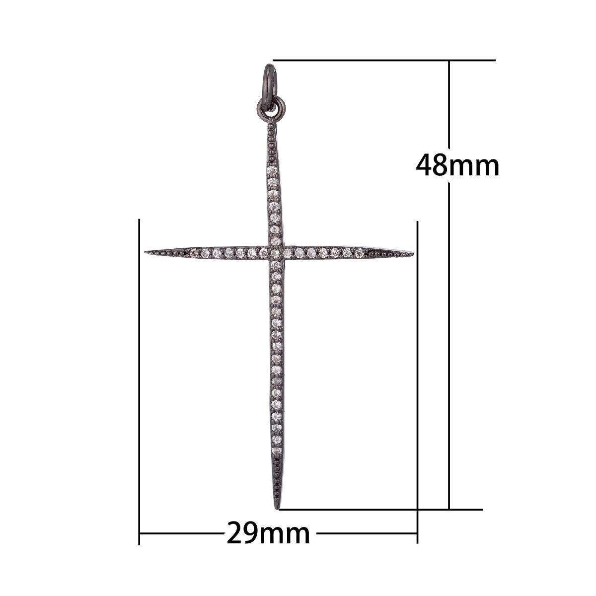 Black Slim Thin Cross, Jesus Christ Believer, Religion, DIY Cubic Zirconia Necklace Pendant Charm Bead Bails Findings for Jewelry Making, C-442 C-444 - DLUXCA