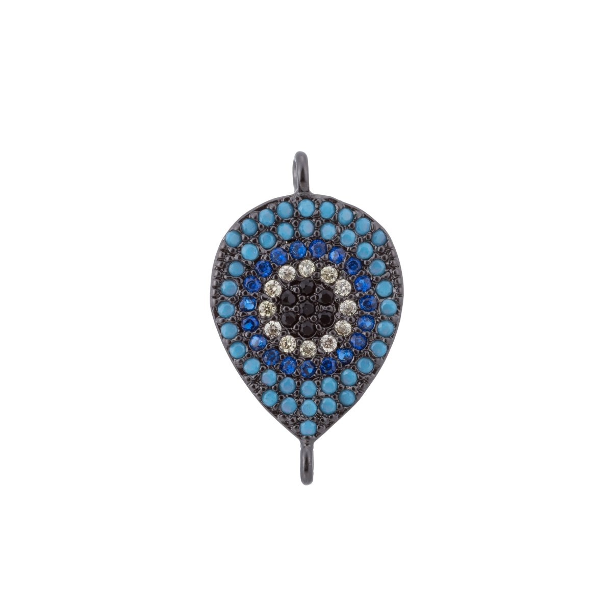 Black Turquoise Evil Eye, Teardrop Style, Gift for Mother Mom Cubic Zirconia Bracelet Charm Bead Finding Connector For Jewelry Making, F-113 - DLUXCA