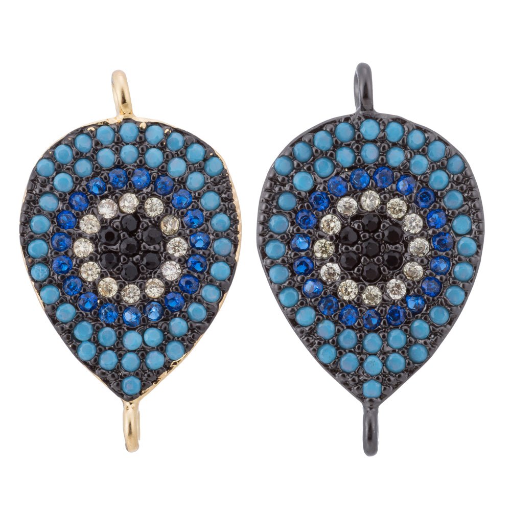 Black Turquoise Evil Eye, Teardrop Style, Gift for Mother Mom Cubic Zirconia Bracelet Charm Bead Finding Connector For Jewelry Making, F-113 - DLUXCA