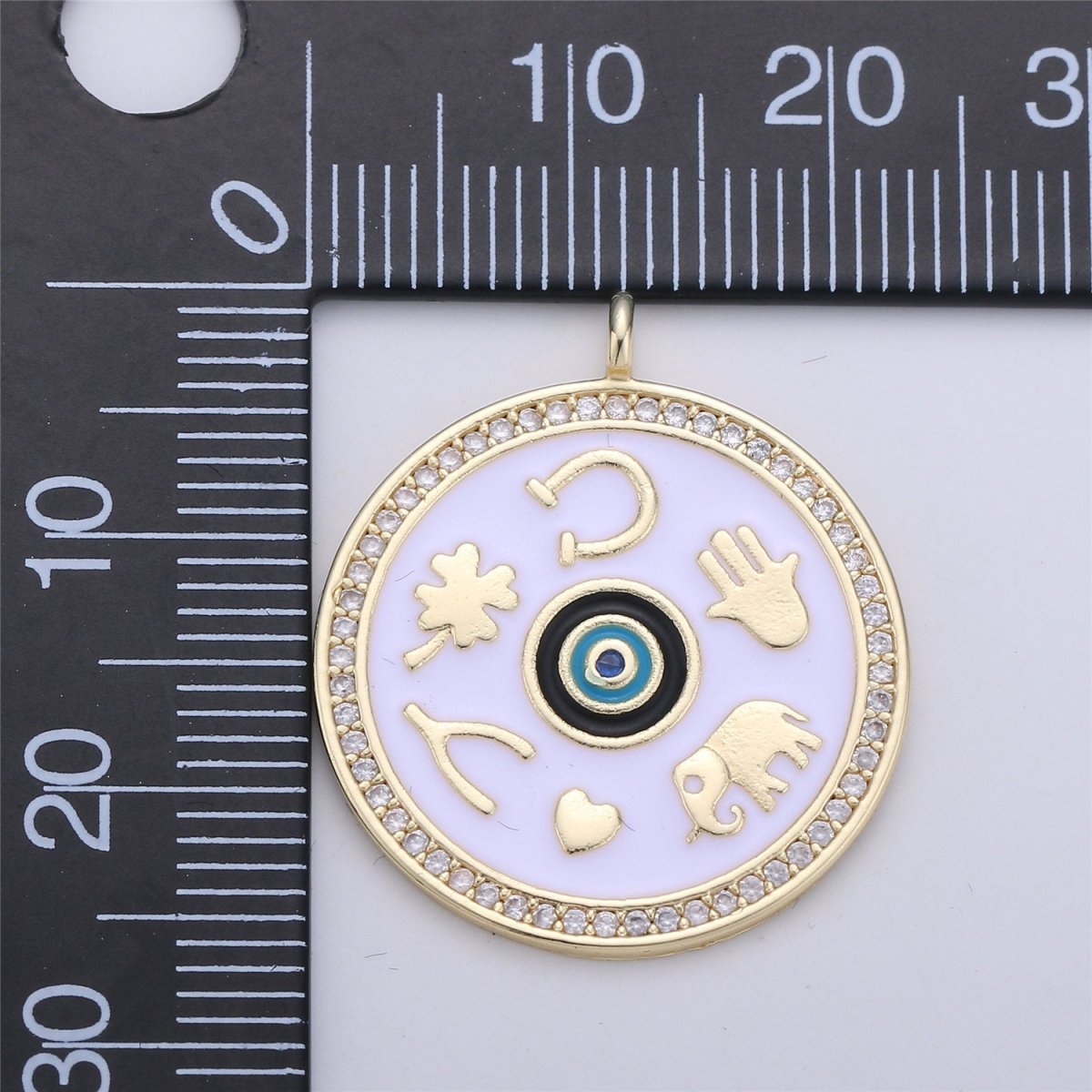Black White Enamel Talisman Charm Necklace, Gold Filled Coin Round Pendant Lucky Medallion Pendant for Necklace Jewelry Making Supply C-688 - DLUXCA