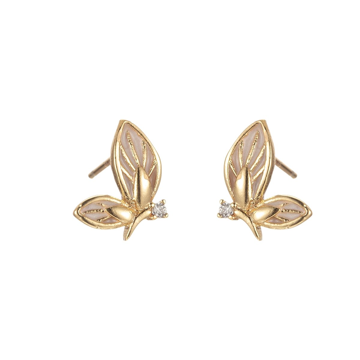 Black/Green/Pink/White Twin Sided Golden Butterfly Stud Earrings CZ Animal Colored Mariposa Nature Casual Daily Wear Earring Jewelry P-188~P-191 - DLUXCA