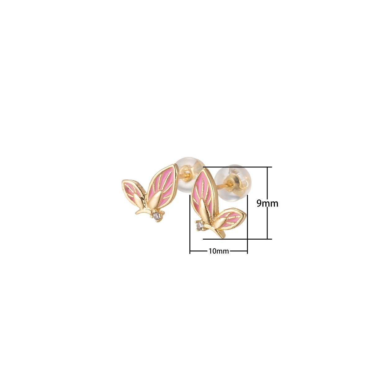 Black/Green/Pink/White Twin Sided Golden Butterfly Stud Earrings CZ Animal Colored Mariposa Nature Casual Daily Wear Earring Jewelry P-188~P-191 - DLUXCA