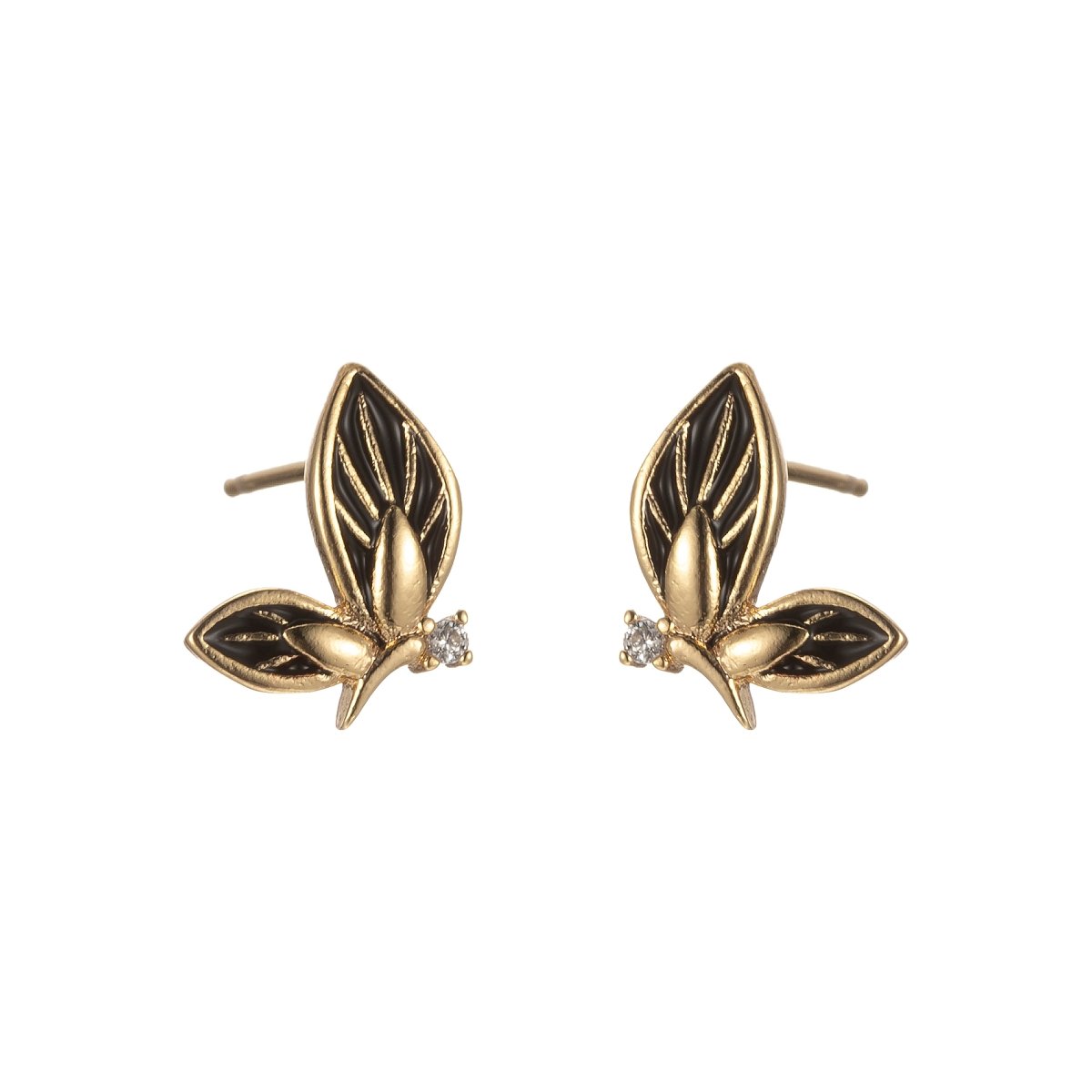 Black/Green/Pink/White Twin Sided Golden Butterfly Stud Earrings CZ Animal Colored Mariposa Nature Casual Daily Wear Earring Jewelry P-188~P-191 - DLUXCA